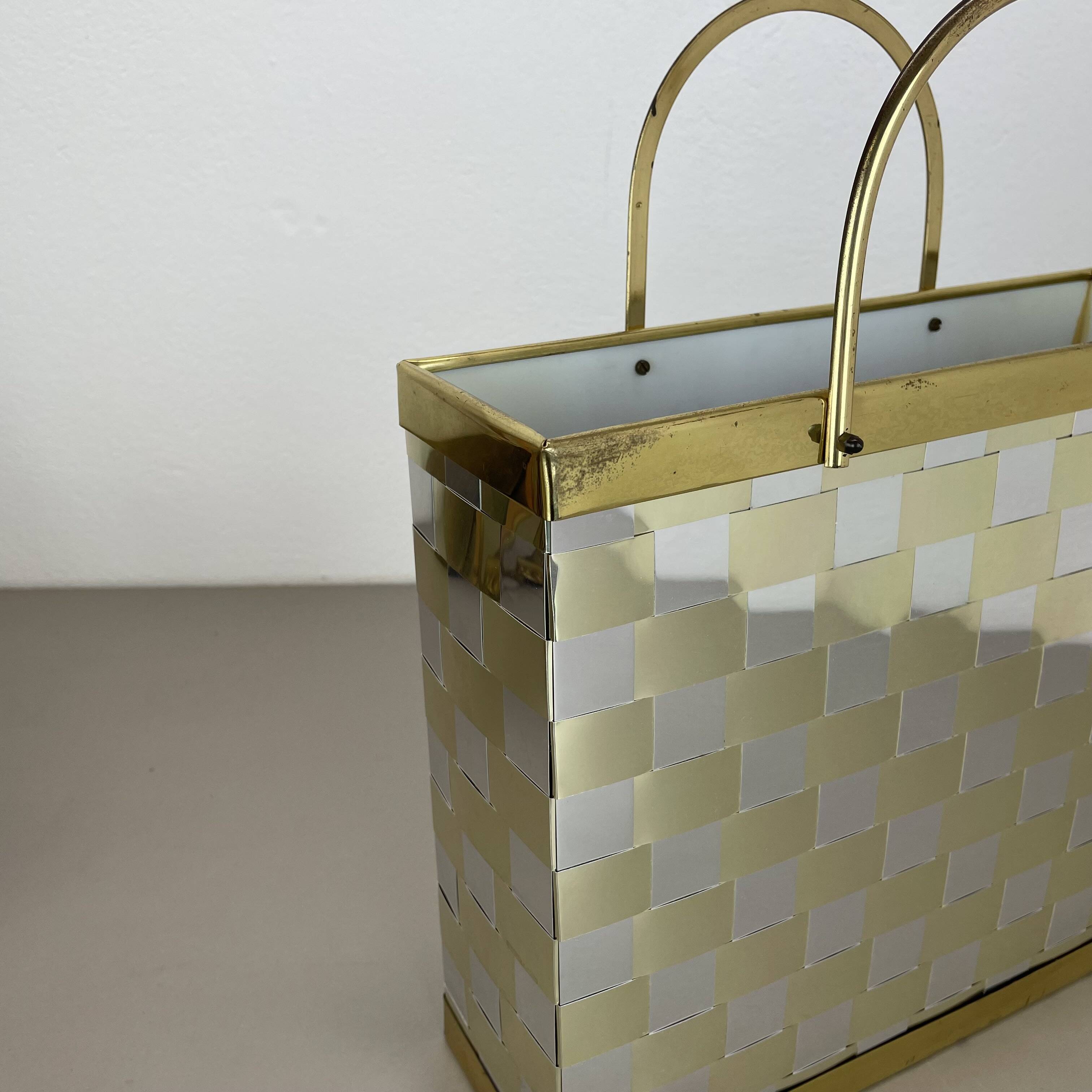Rare hollywood regency paul evans style bicolor magazine holder, italy 1970