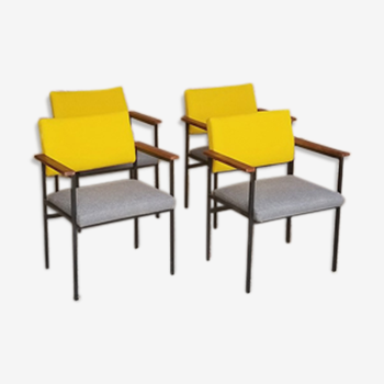 4 fauteuils en teck et tissus Kvadrat