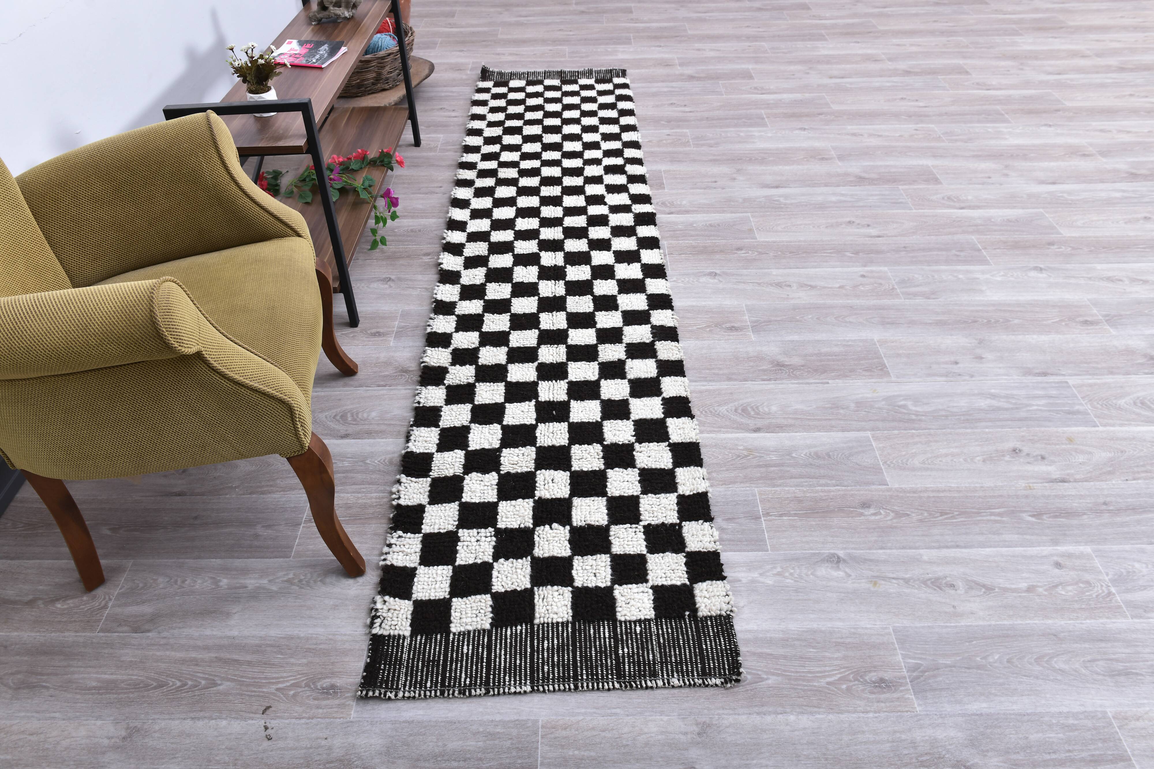 Checkered Moroccan Runner Rug 69x295Cm