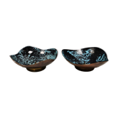 2 bougeoirs danois en cuivre et émail bleu-noir par Meka, 1951-1989