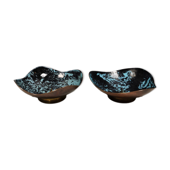 Set of candlesticks. Made of copper and blue/black enamel. From Danish Meka (1951 - 1989)