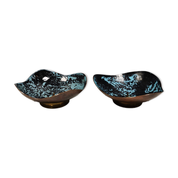 2 bougeoirs danois en cuivre et émail bleu-noir par Meka, 1951-1989