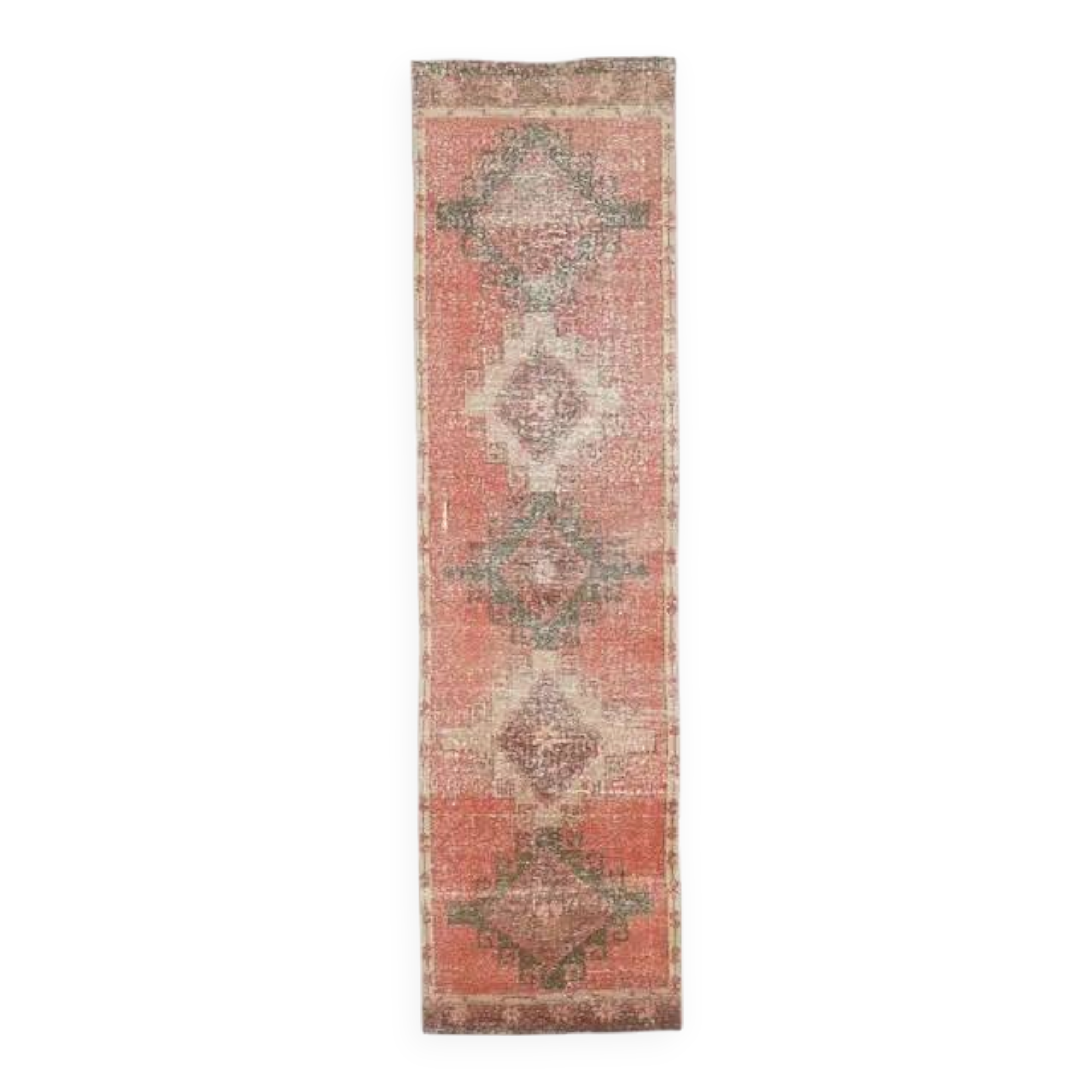 1970s vintage Turkish Oushak handmade wool cotton red area rug 89x344