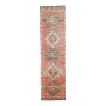 1970s vintage Turkish Oushak handmade wool cotton red area rug 89x344