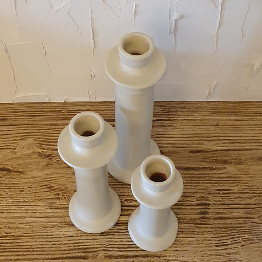 Set de trois bougeoirs en tadelakt blanc