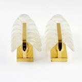Pair of Scandinavian Glass & Brass Leaf Wall Lights by Carl Fagerlund, 1960s