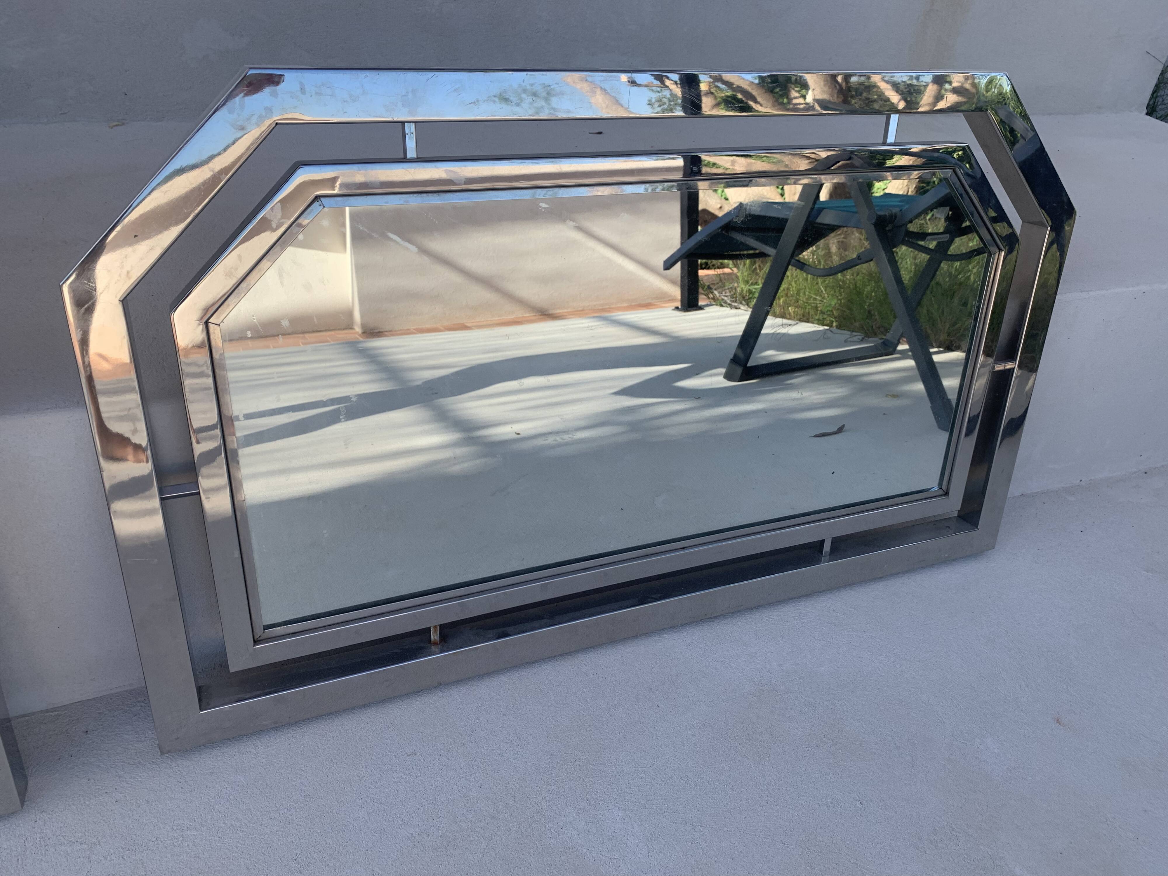 Pair of vintage 1930s Art Deco chrome-plated metal mirrors - 103 x 60 cm
