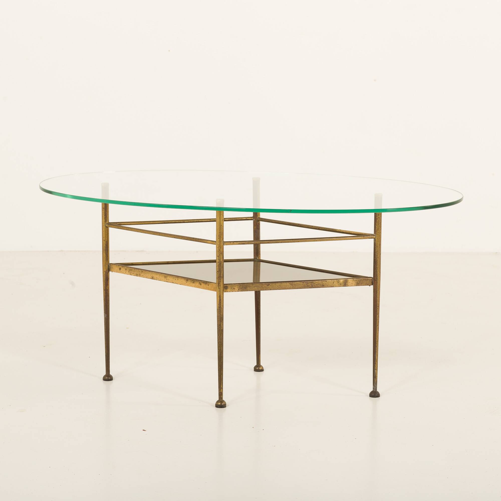 Table en verre et laiton de style italien des années 1970, inspirée par Gio Ponti.