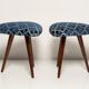 Set of two Scarabeo triangle stools in blue Dedar velvet, mid-century, Europe, 1960s.