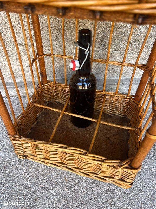 Vintage wicker bottle rack