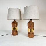 Pair of Bergboms Bitossi brass table lamps, large mid-century, 1960s, Sweden.