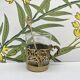 Solid brass teacup and spoon with Art Nouveau flower decor