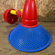 Wall lamp in Memphis Milano style, perforated metal, blue and red, 1980s.