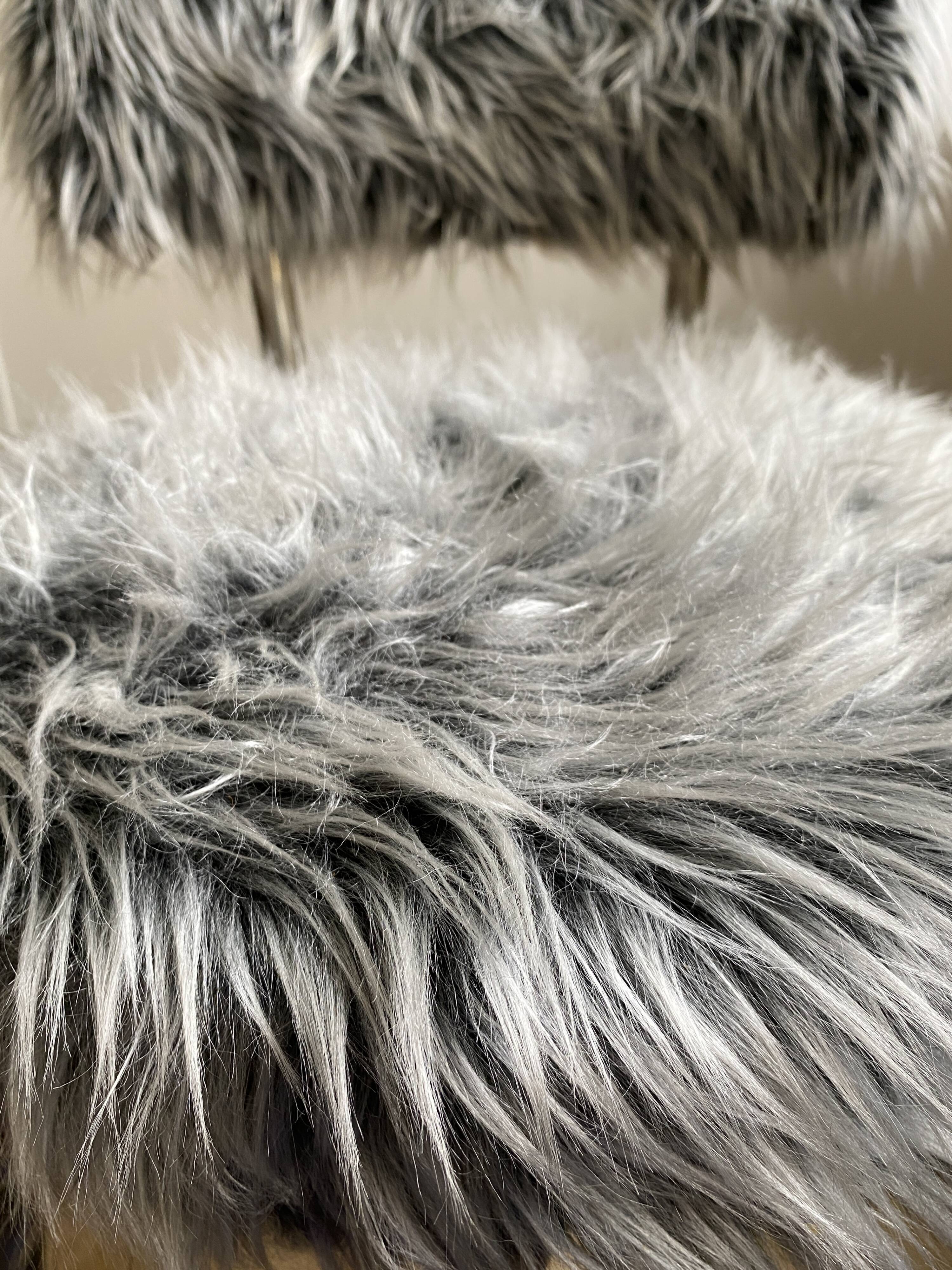 Vintage chair, gray long-haired synthetic fur
