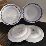 4 soup plates white background, blue decor l'Amandinoise 2586