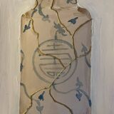 Painting signed “Japanese Kintsugi vase” mixed media + iridescent gold