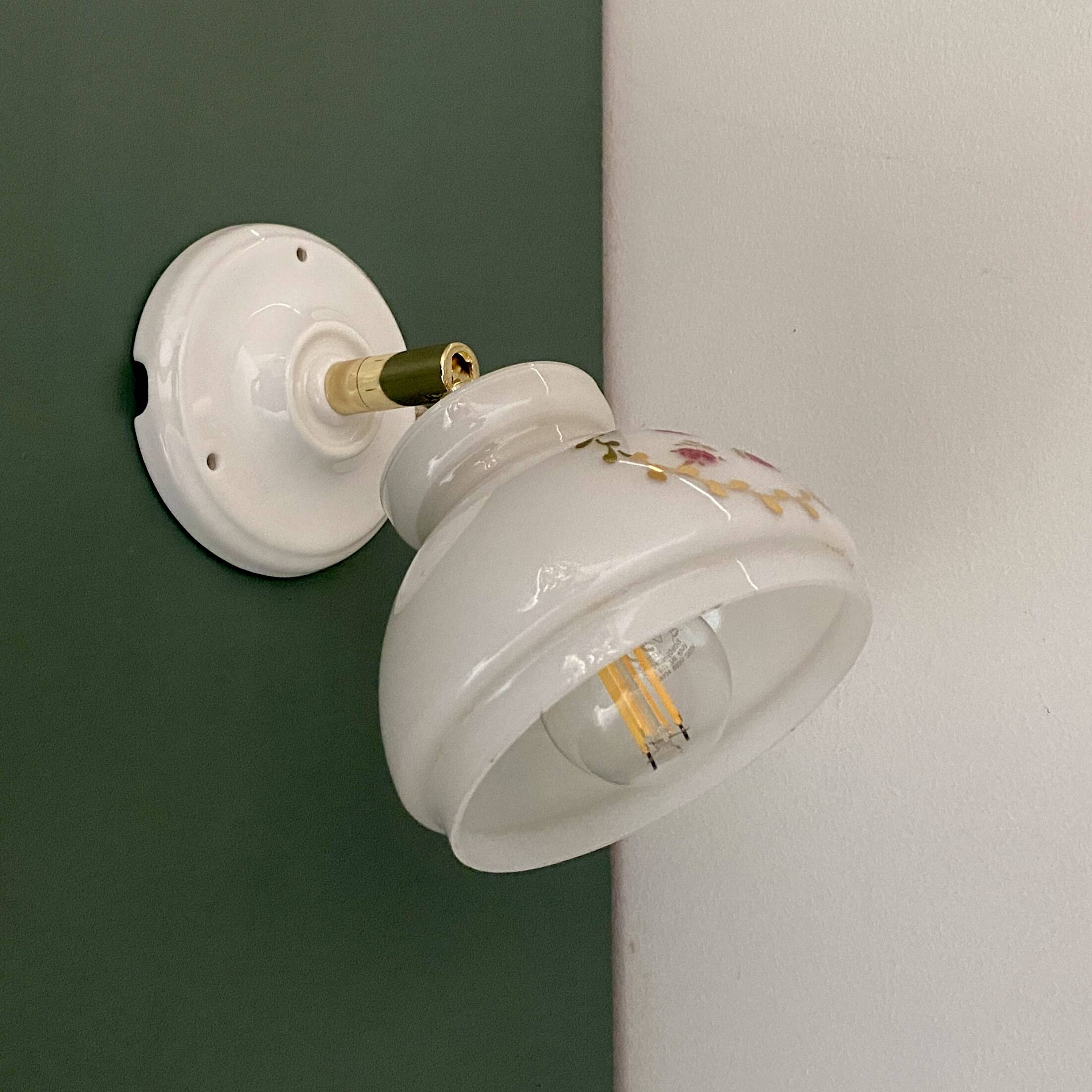 Vintage white opaline wall lamp with shade