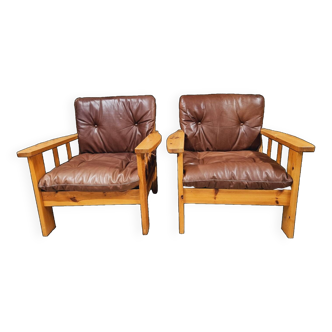 Pair of leather armchairs 1980