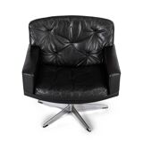 Mid-century black leather swivel chair by Lystager, 1960s