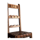 2 brutalist carved wood dining chairs with leather seat | The Netherlands | 1970s