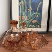 Vintage pink glass liqueur set