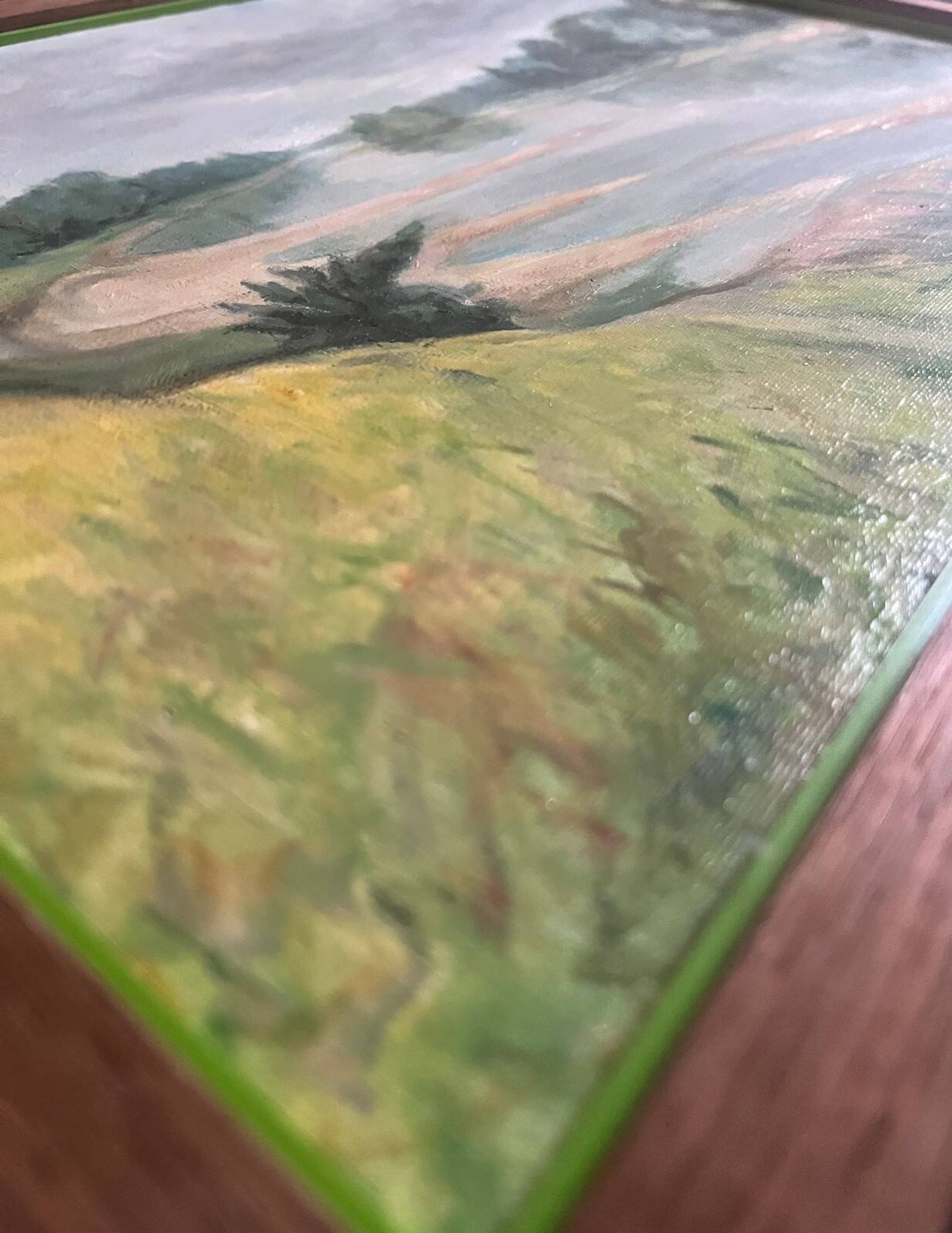 Tableau HST "Tree-lined riverbank" signed early 20th century