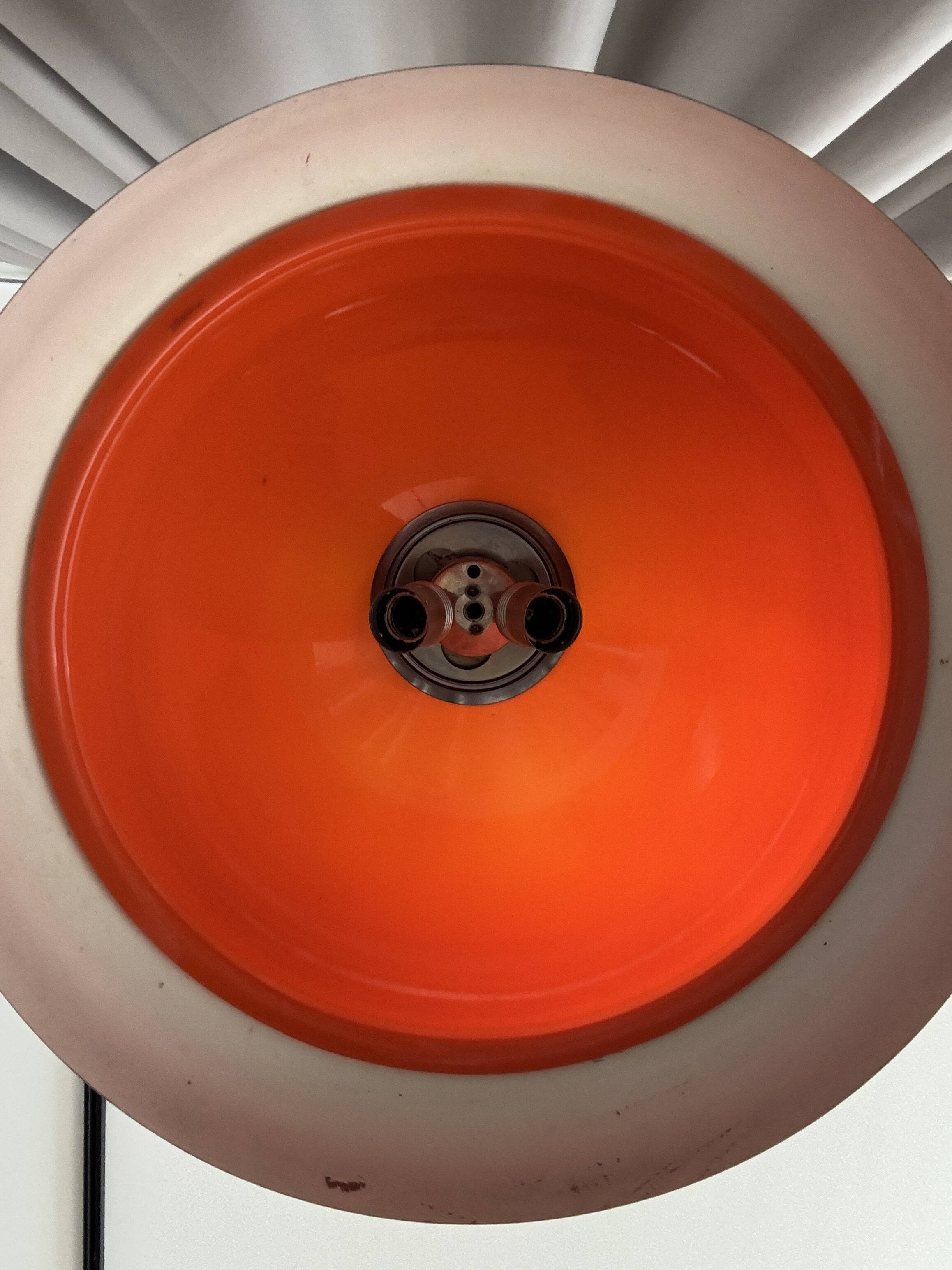 Lampe pendentif orange de l'âge spatial vintage 1973 – Chrome et acrylique