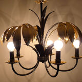 Chandelier 5 branches and palm leaves gold