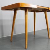 1960s Beech Coffee Table with Glass Top , Czechoslovakia