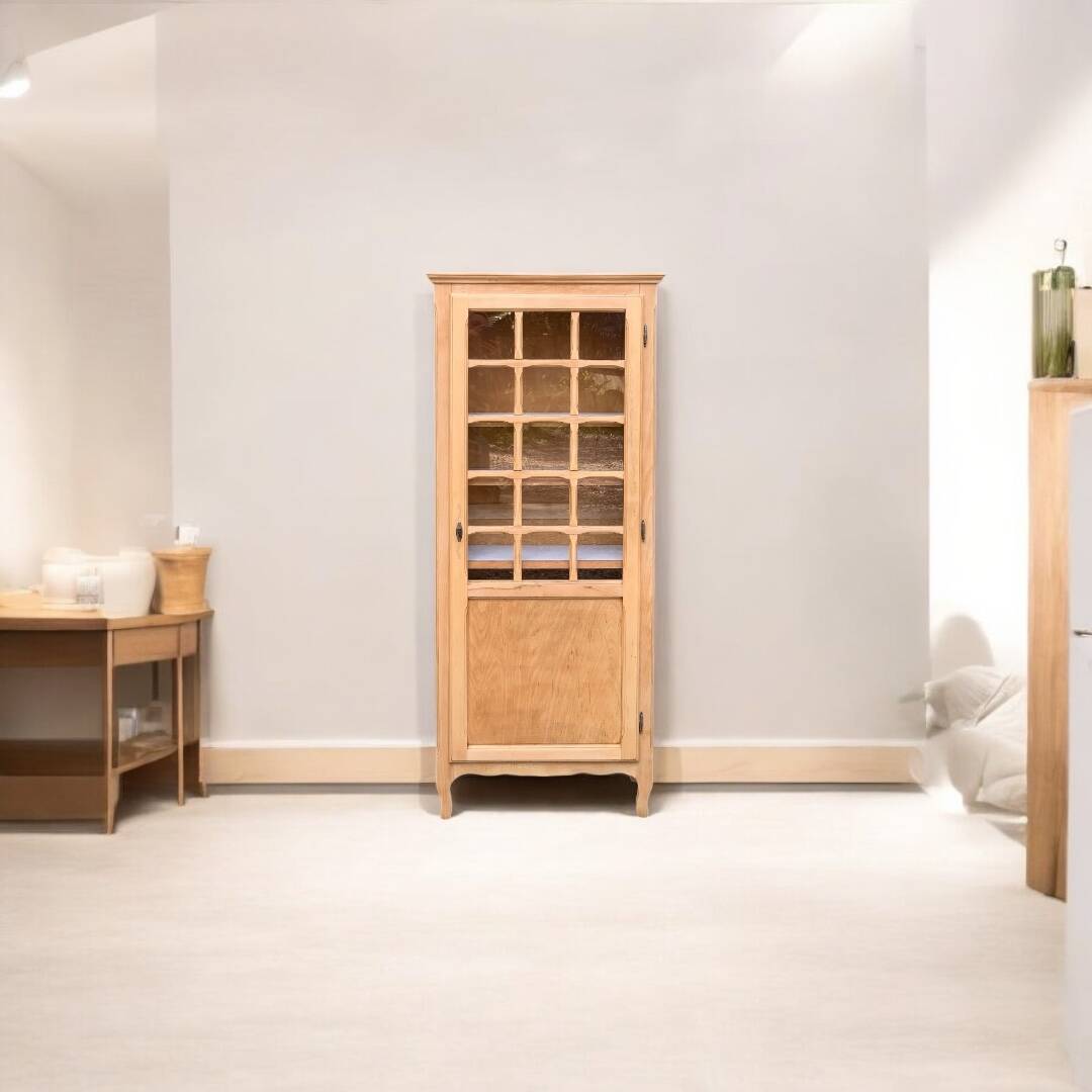 Parisian glass cabinet, raw wood, 1960s