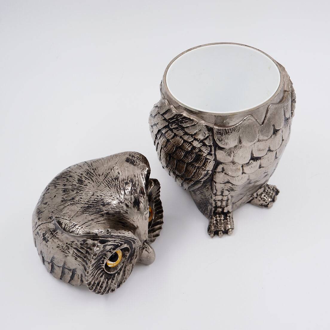 Vintage Silver Plastic Owl Ice Bucket - 1970's