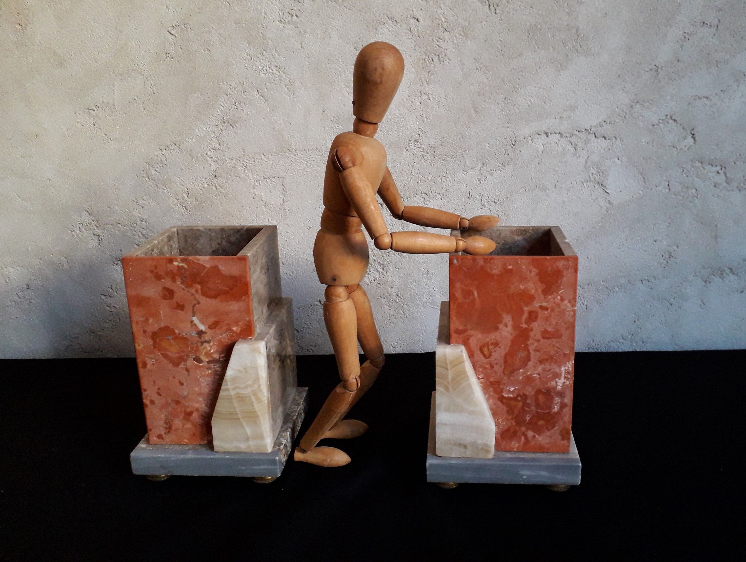 Pair of marble and onyx book clamts