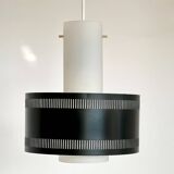 Scandinavian opaline and lacquered metal pendant light from the 50s.