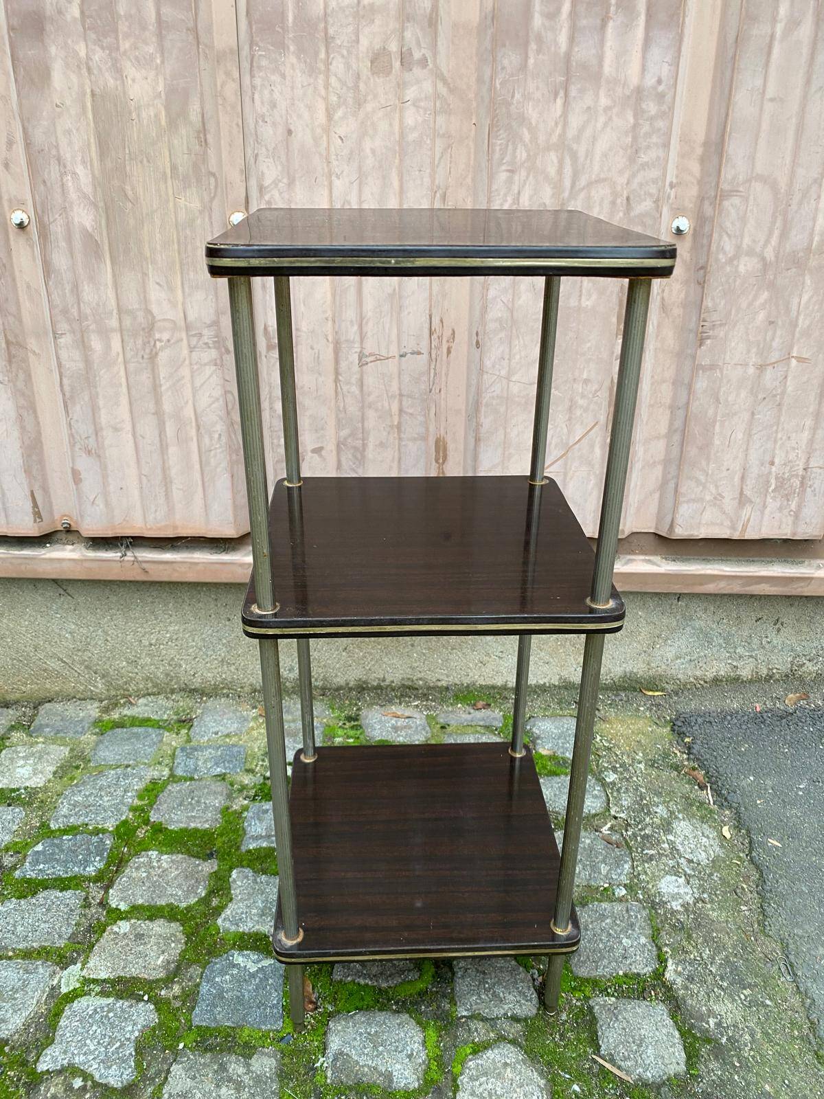 Étagère en palissandre et laiton doré 3 plateaux 1960