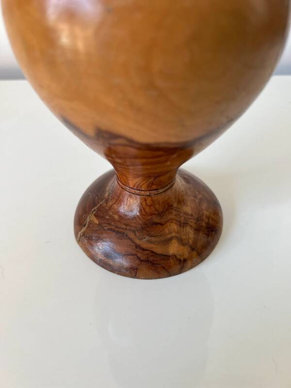 Vintage hand-turned solid olive wood vase - 1970s-80s