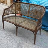 Banquette cannée en bois façon "bambou"