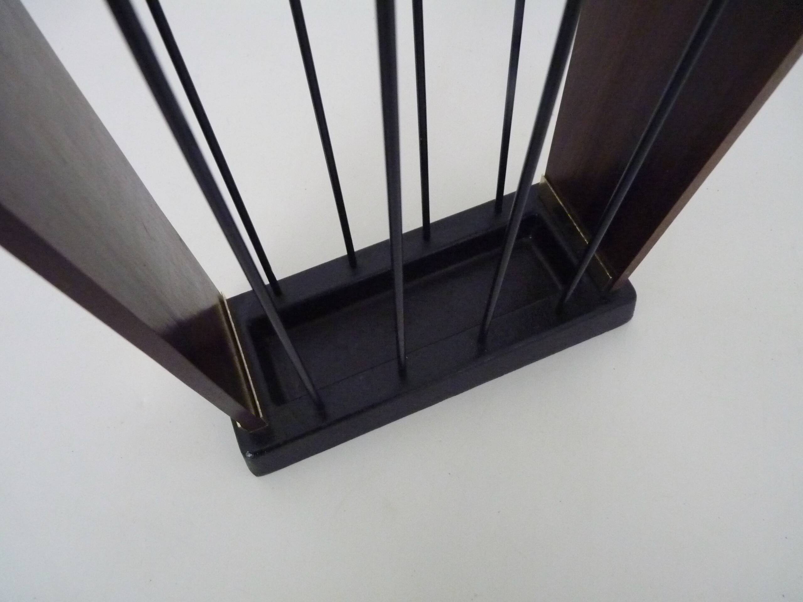 Umbrella stand, walking stick holder in brass, teak and metal, Germany, 1960s