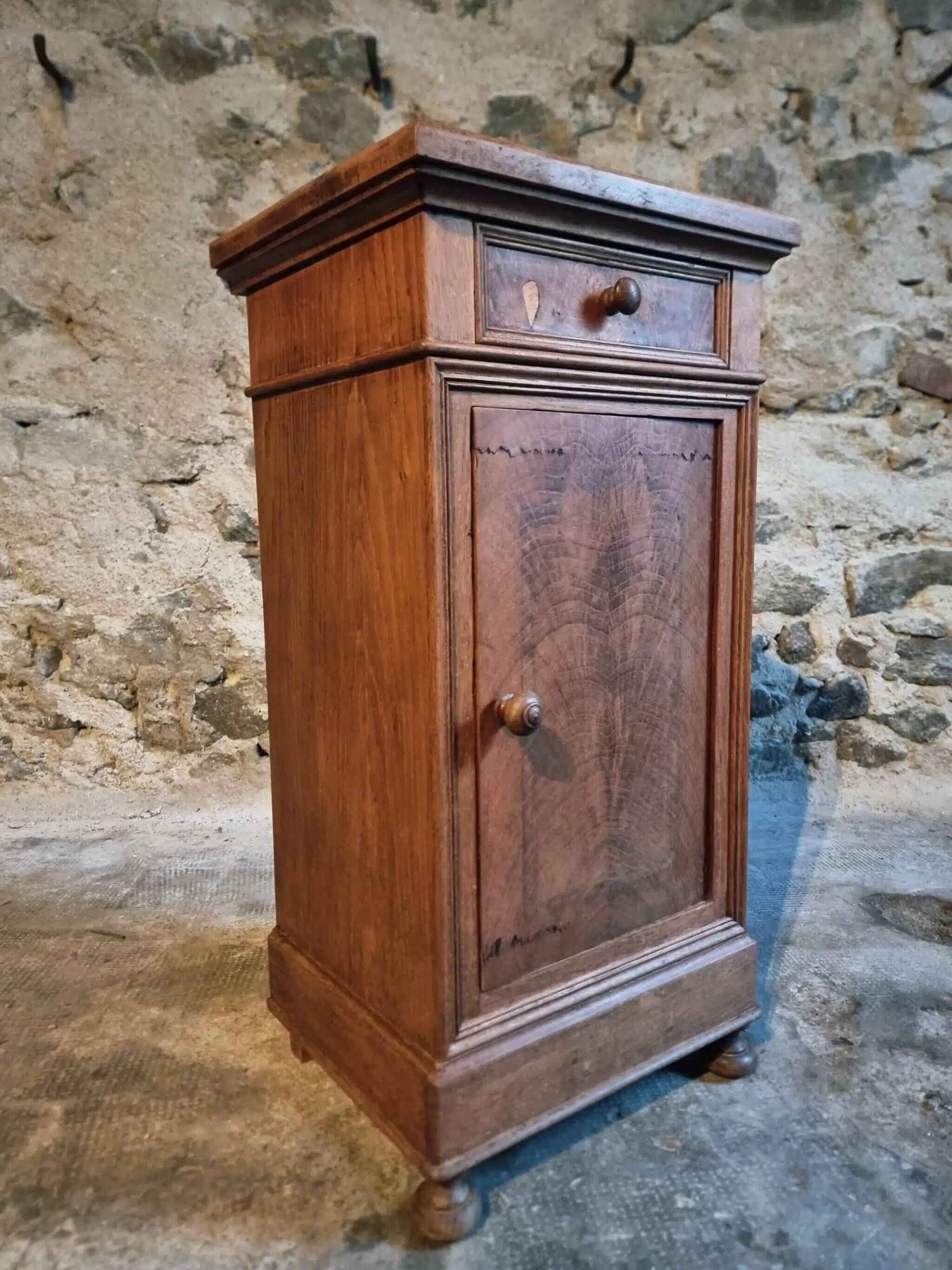 Antique French oak bedside table, early 20th century.