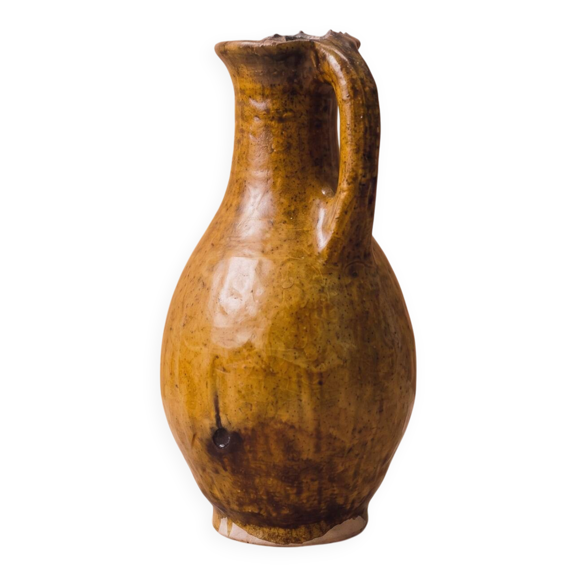 Glazed terracotta jug, rolled rim