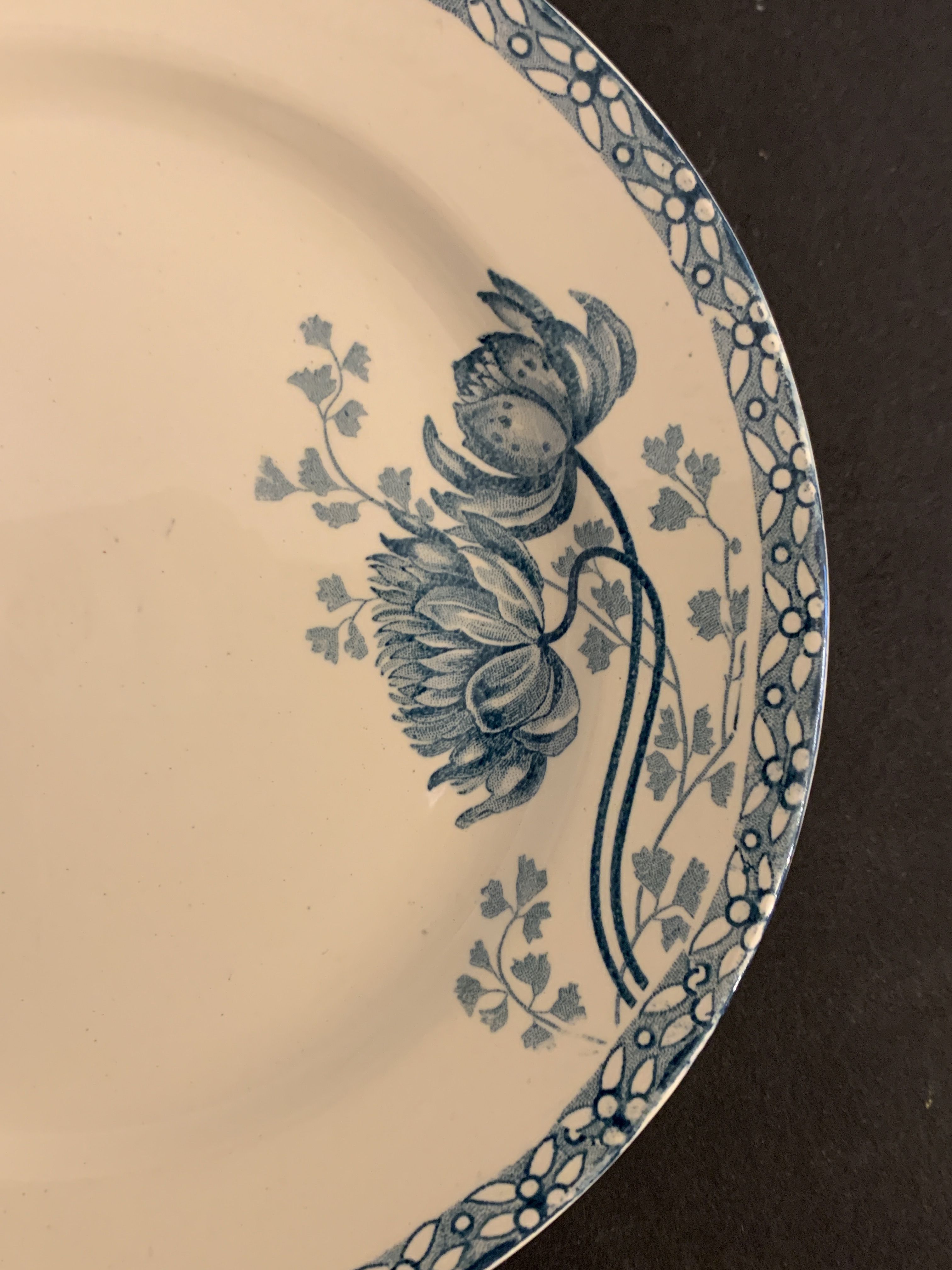 12 dessert plates and an art nouveau dish Royat de Sarreguemines