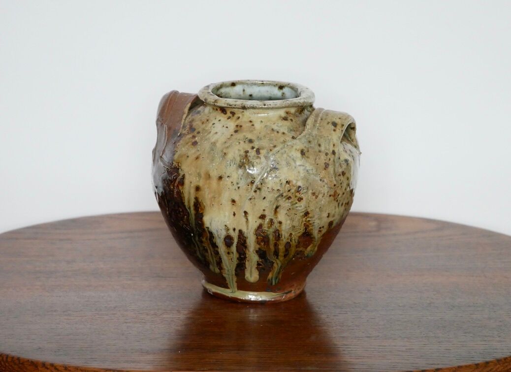 Glazed pyrite stoneware pot