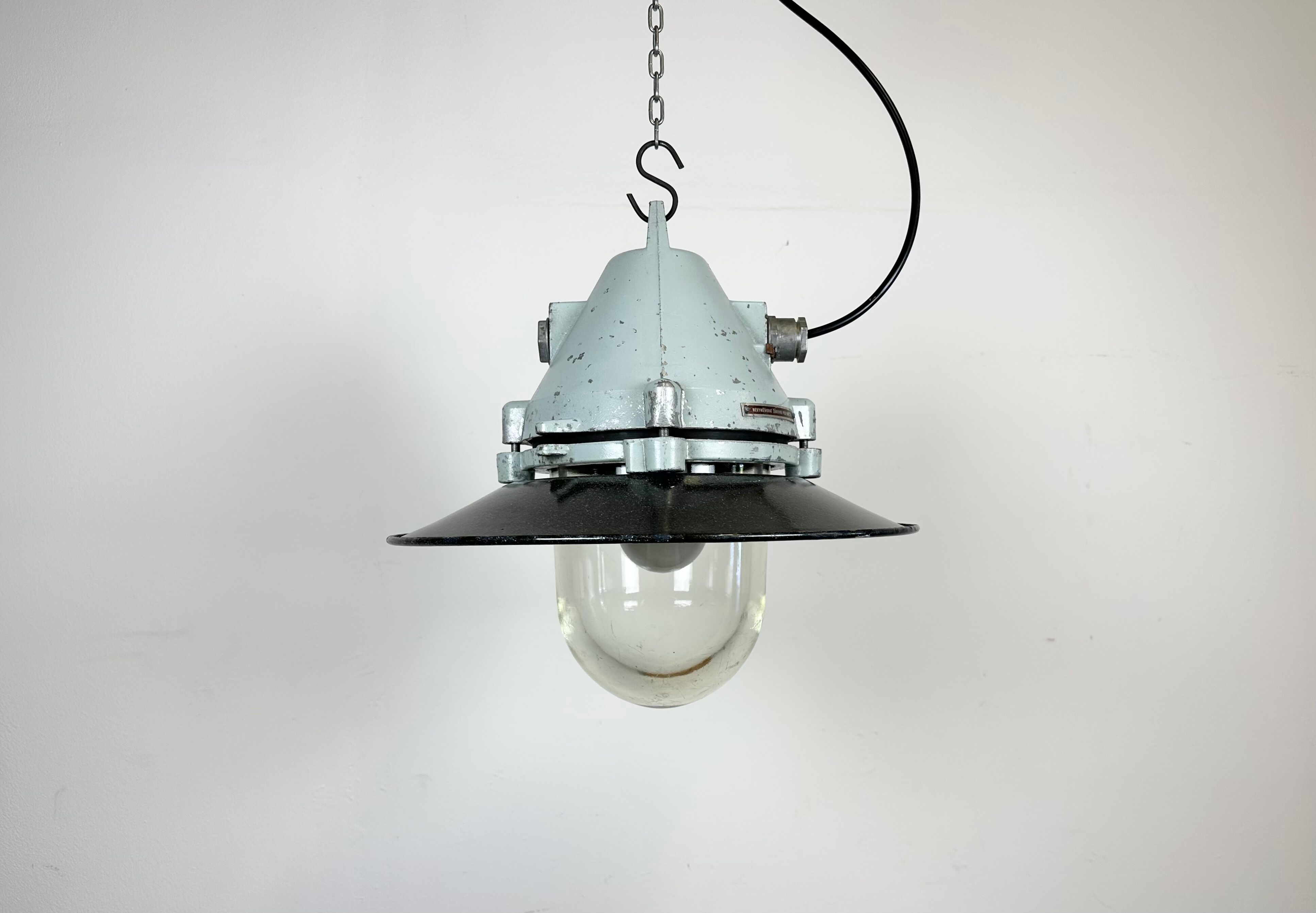 Aluminium and enameled bomb proof pendant lamp 70s