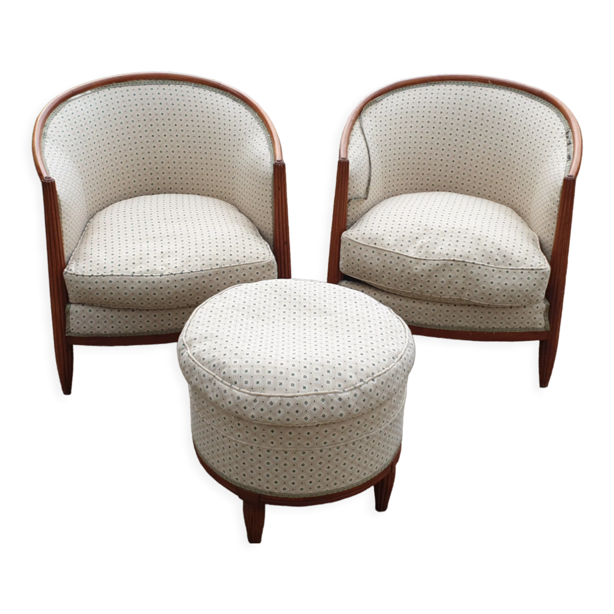 Paire de fauteuils et pouf Louis XVI
