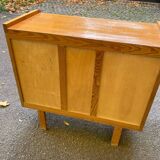 Commode scandinave en chêne et rotin des années 60