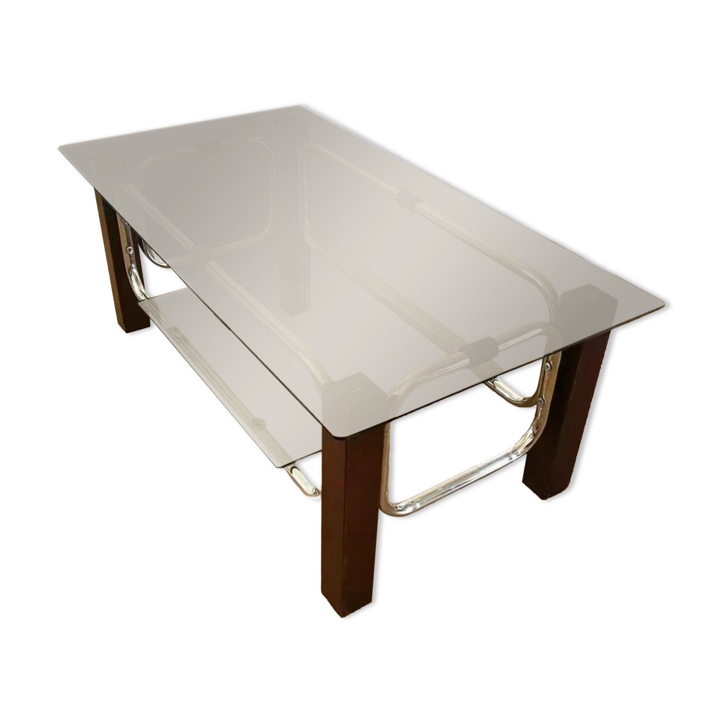 Coffee table 70 double smoked glass tray
