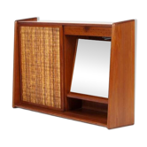 Retro Vintage Danish Teak Cane Wall Hung Bathroom Cabinet Mirror Mid Century 60s