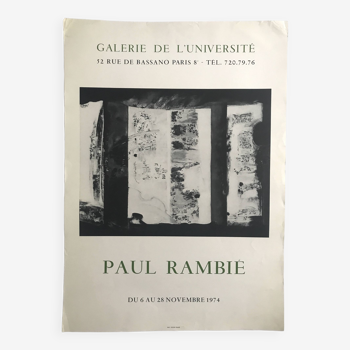 Paul rambié, galerie de l'université, 1974. affiche originale en couleur