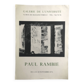 Paul rambié, galerie de l'université, 1974. affiche originale en couleur