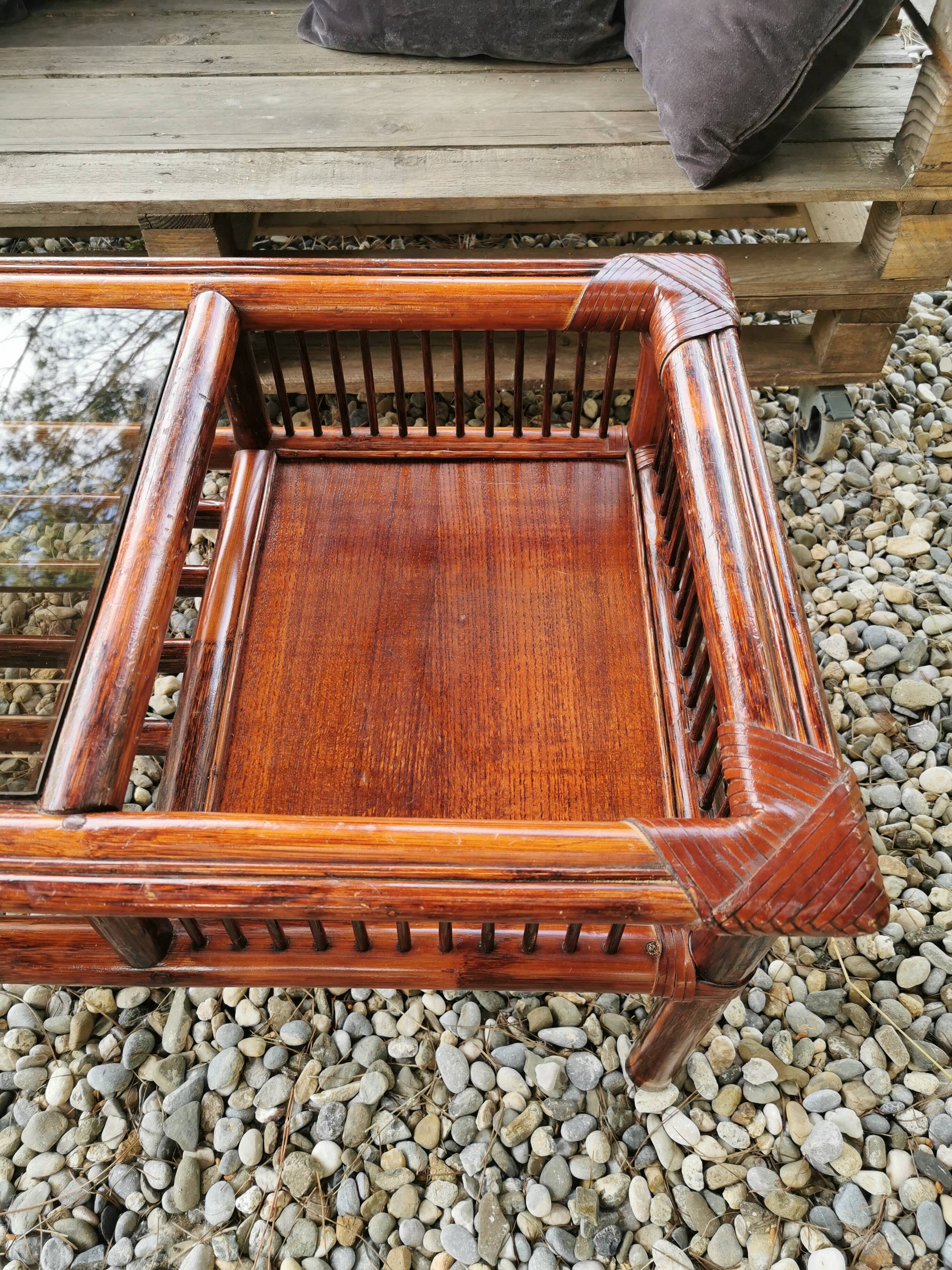 Vintage bamboo and leather coffee table