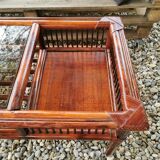 Vintage bamboo and leather coffee table
